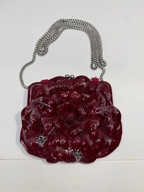 EUC Brighton Roselie Crossbody Small Purse Bag Deep Red Rose Chain Kiss Lock